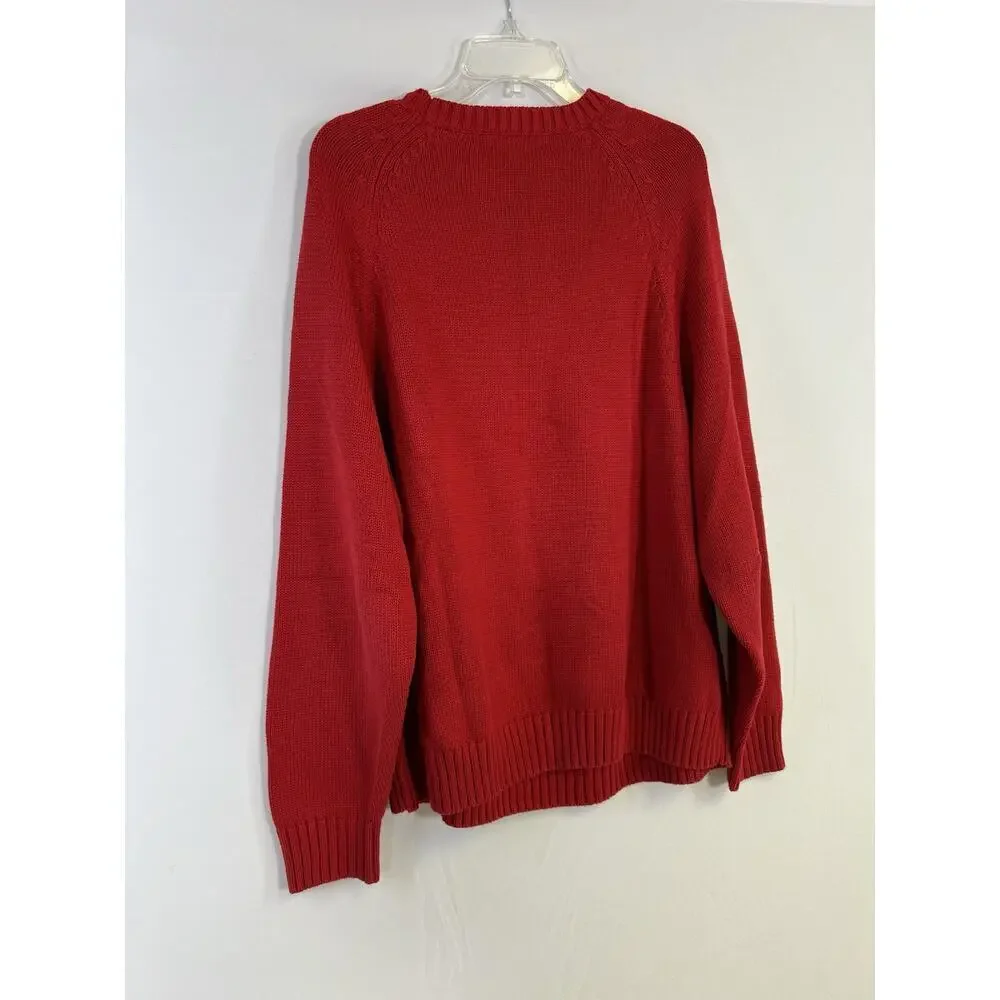 Lands' End Mens‎ Red 100% Cotton Crew Neck Heavyweight Drifter Sweater L Preppy